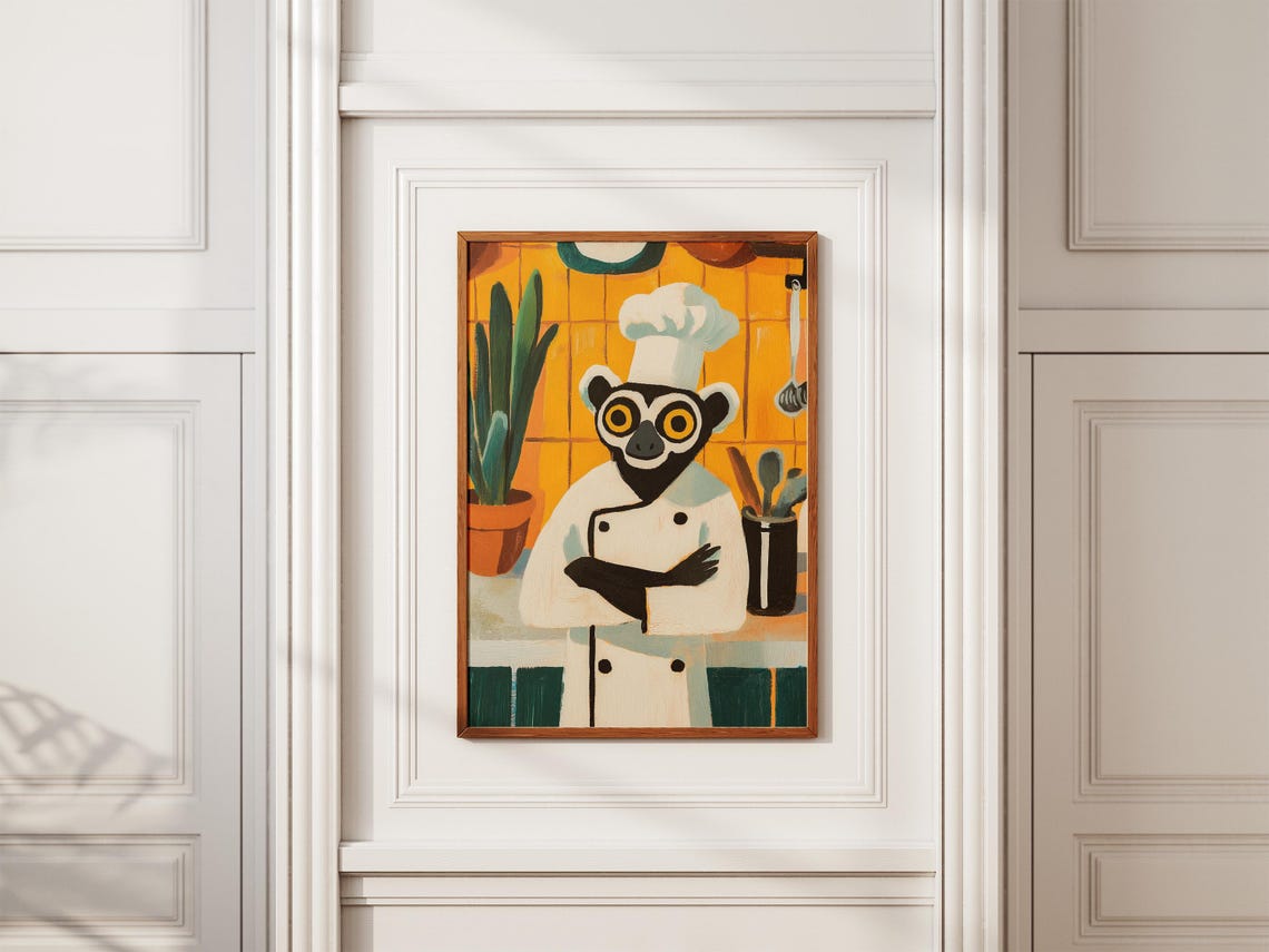 Lemur Chef Art Print, Funny Kitchen Poster - Image 2