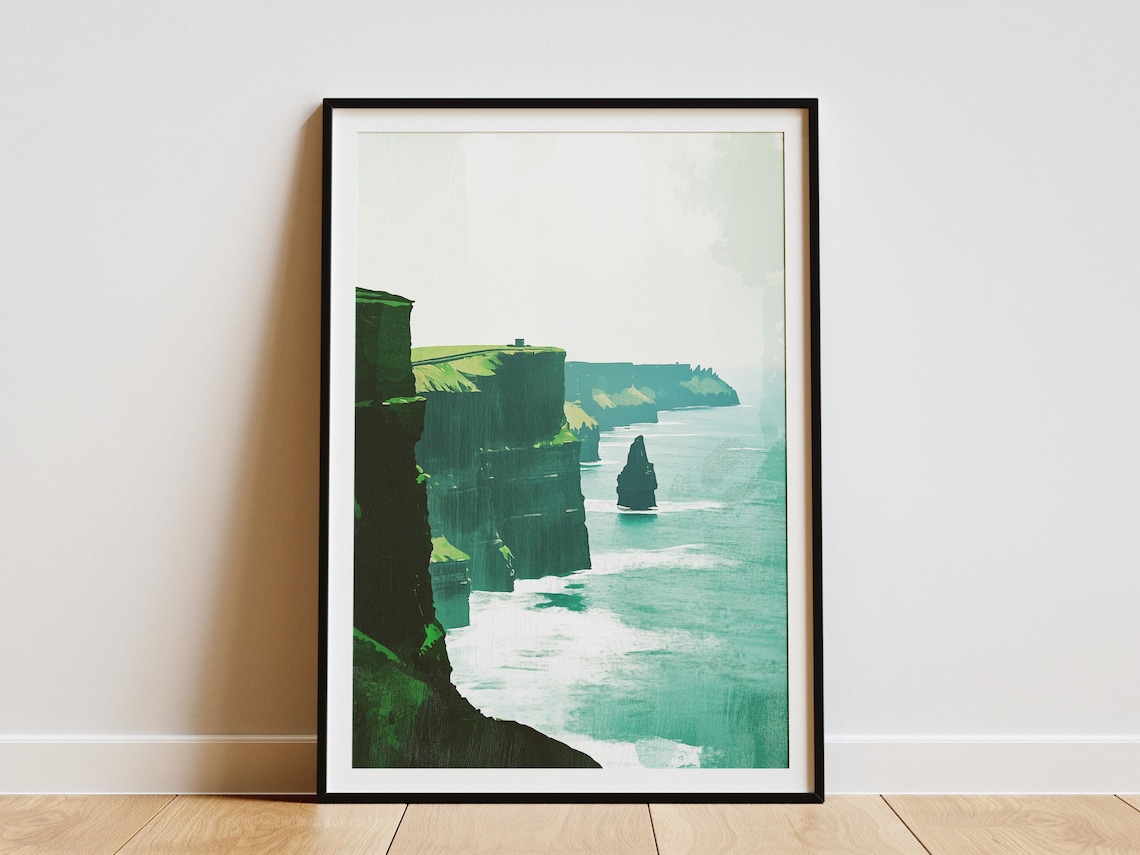 Cliffs Of Moher Ireland Green Sea Cliffs Travel Landscape Art Poster