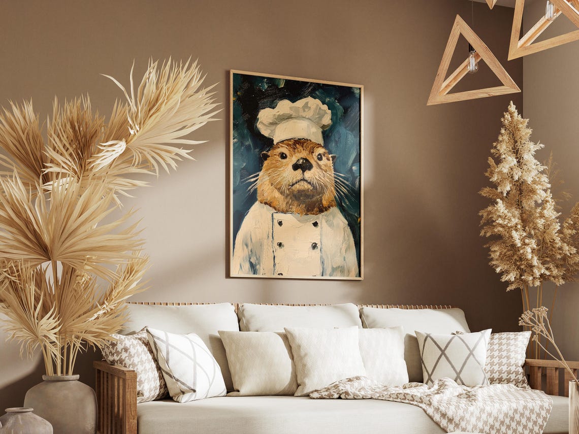 Sea Otter Chef Art Print Kitchen Decor Funny Animal Poster Whimsical Painting Gift For Restaurant Uniform - Image 3