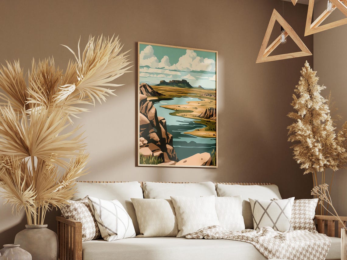 Wide River Winding Through Golden Steppe Plains Travel Poster - Image 3