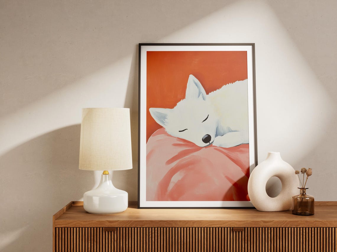 Matisse Style Arctic Fox Sleeping Art Print Modern Abstract Animal Wall Decor Cozy Nursery Illustration Poster Vibrant Orange Pink White - Image 4