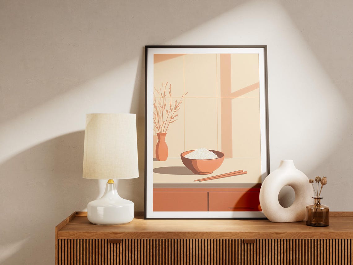 Minimalist Kitchen Still Life Bowl Of Rice And Chopsticks Poster - Image 4