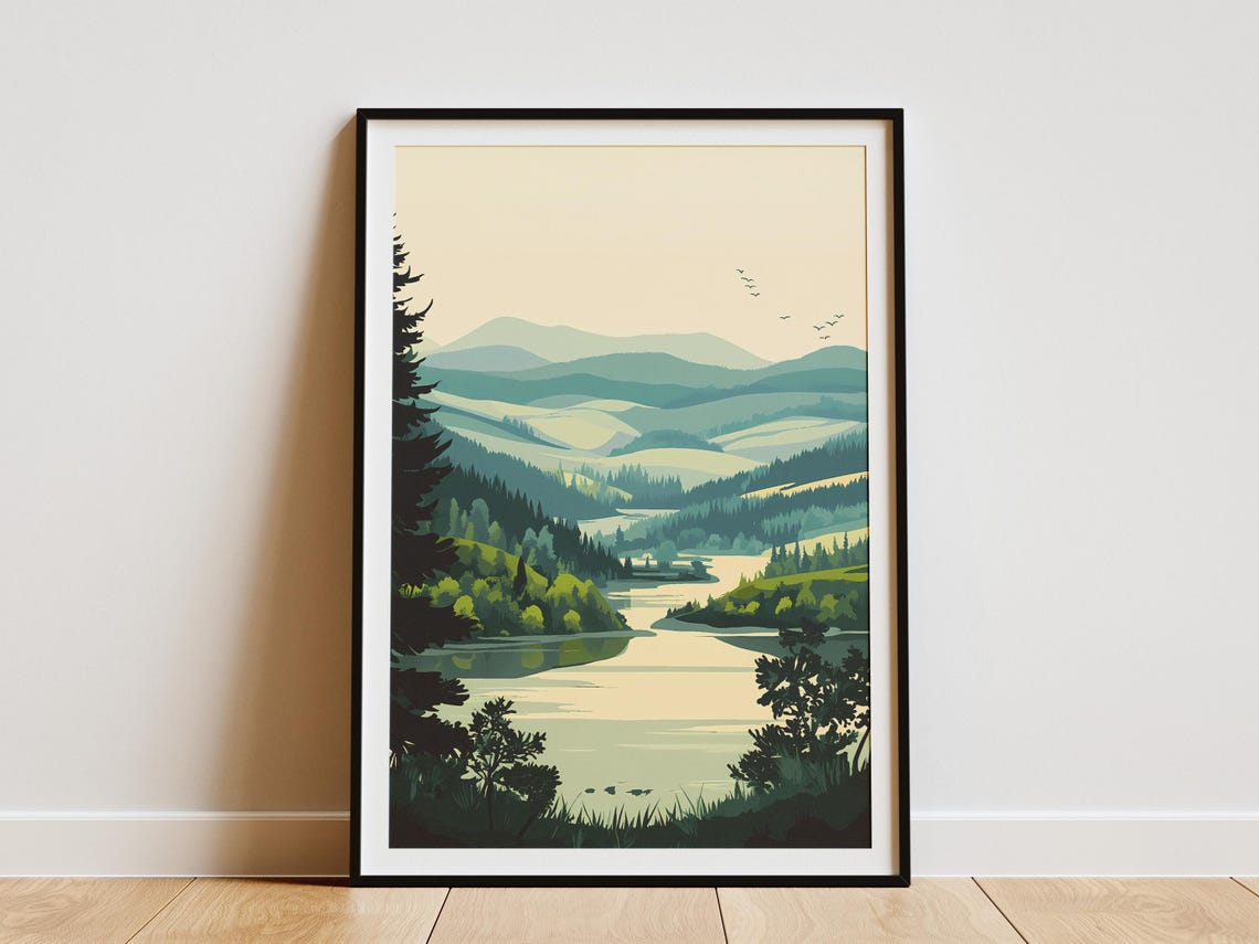Srebarna Nature Reserve Lake Reeds Green Rolling Hills Art Poster