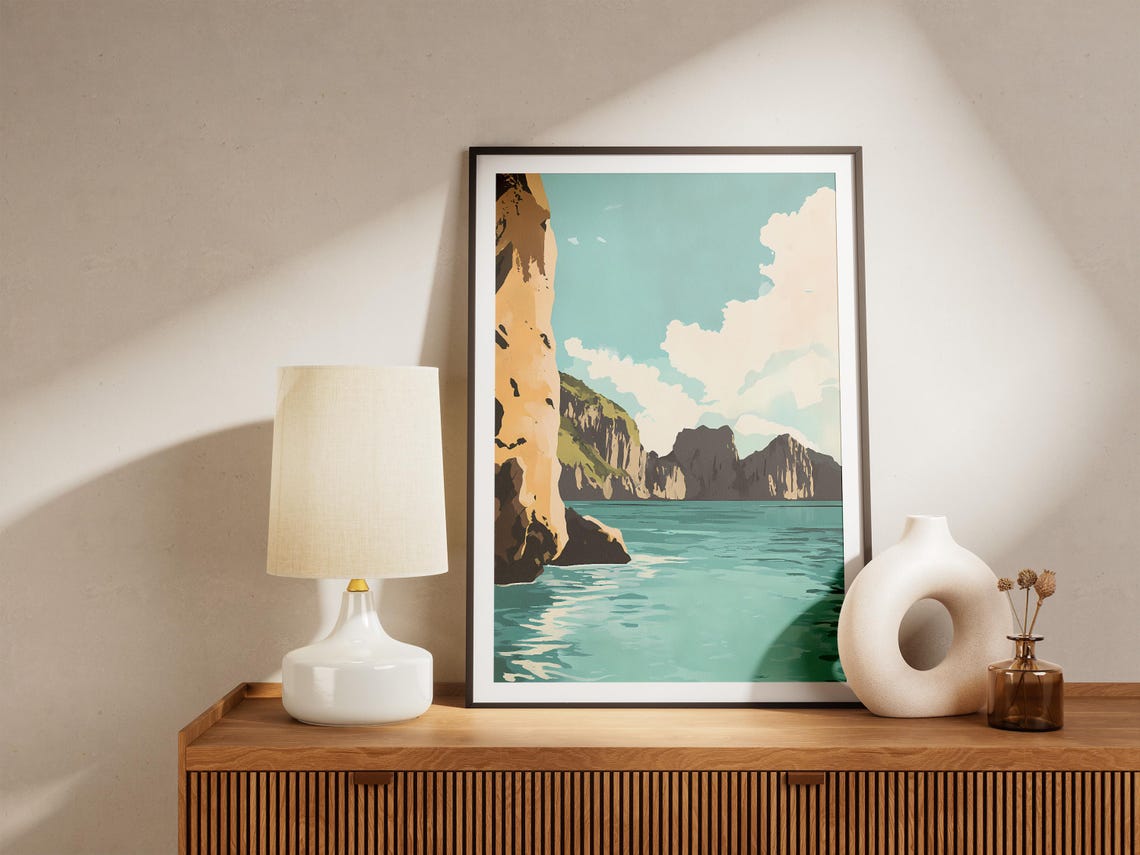 Turquoise Bay with Limestone Karst Cliffs Coastal Art Poster - Image 5
