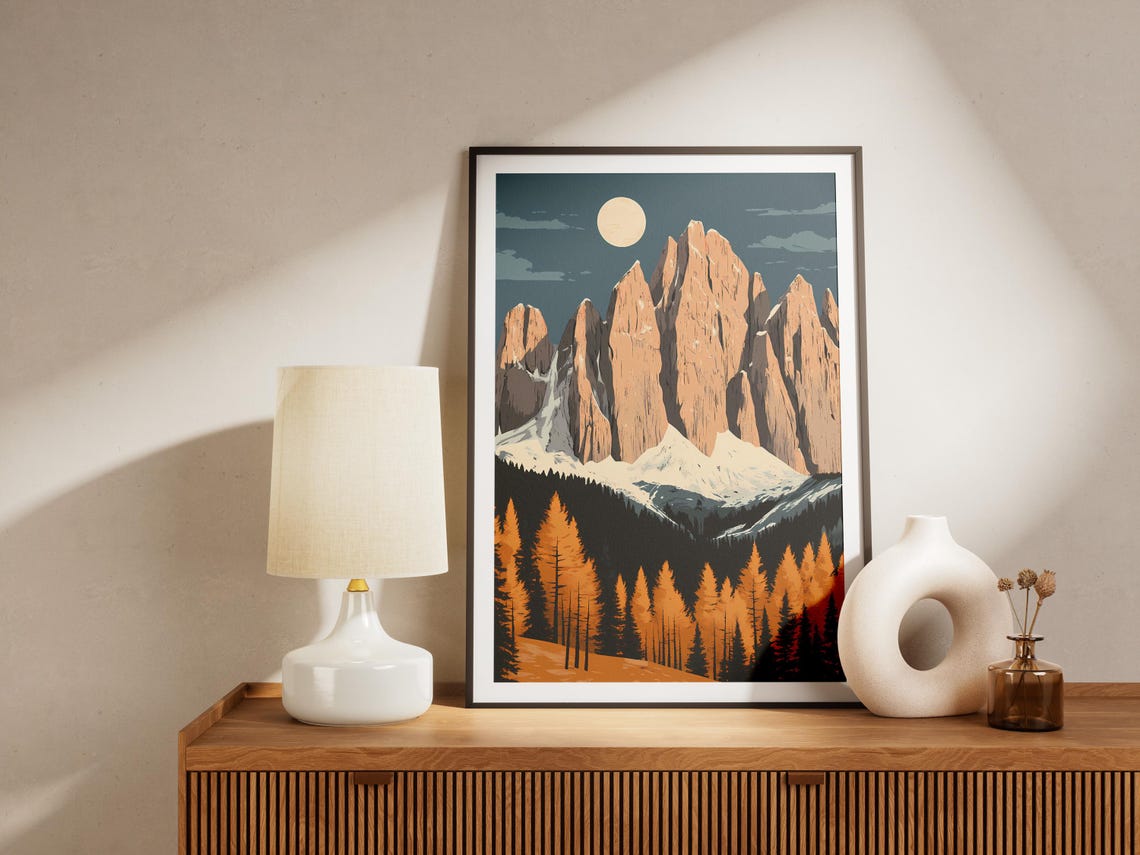 Dolomites Italy Moonrise Over Jagged Peaks and Orange Pines Poster - Image 4