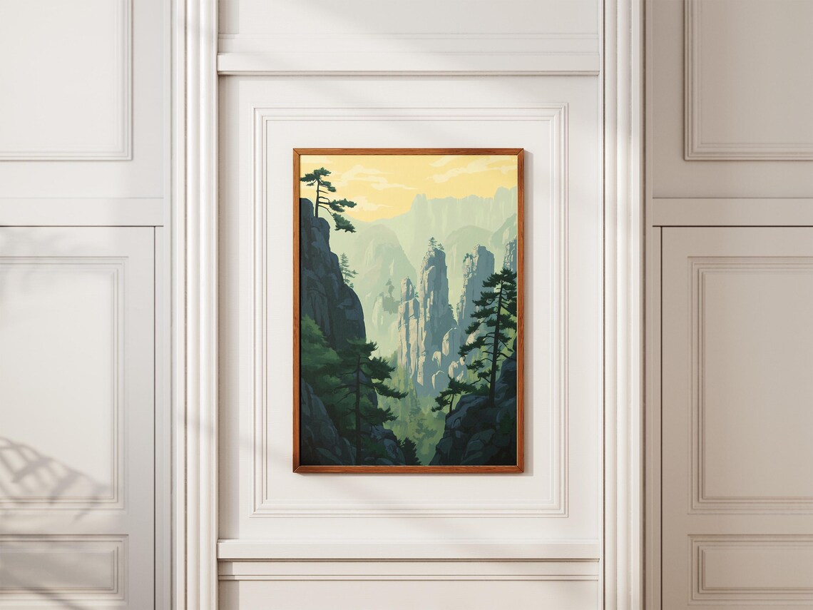 Lena Pillars Nature Park Russia Rock Towers Misty Light Poster - Image 2