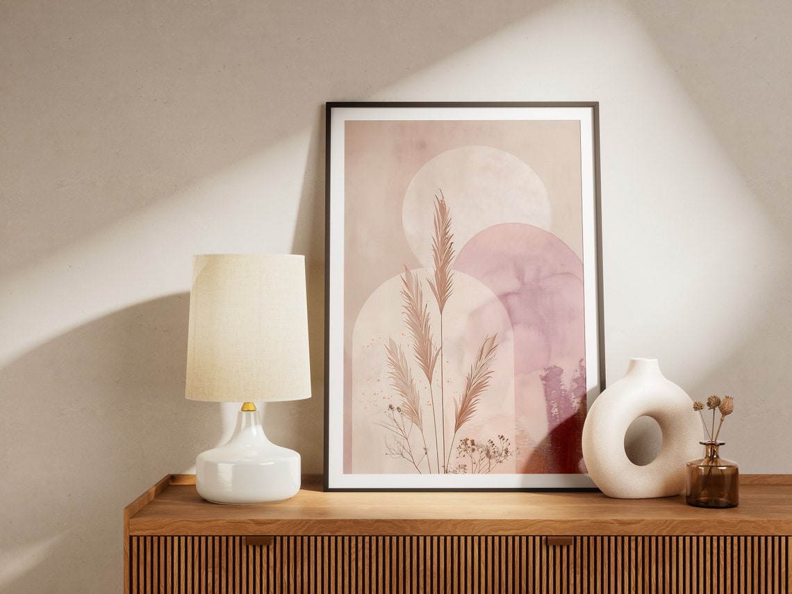 Pampas Grass Plumes and Pink Arches Soft Blush Botanical Poster - Image 2
