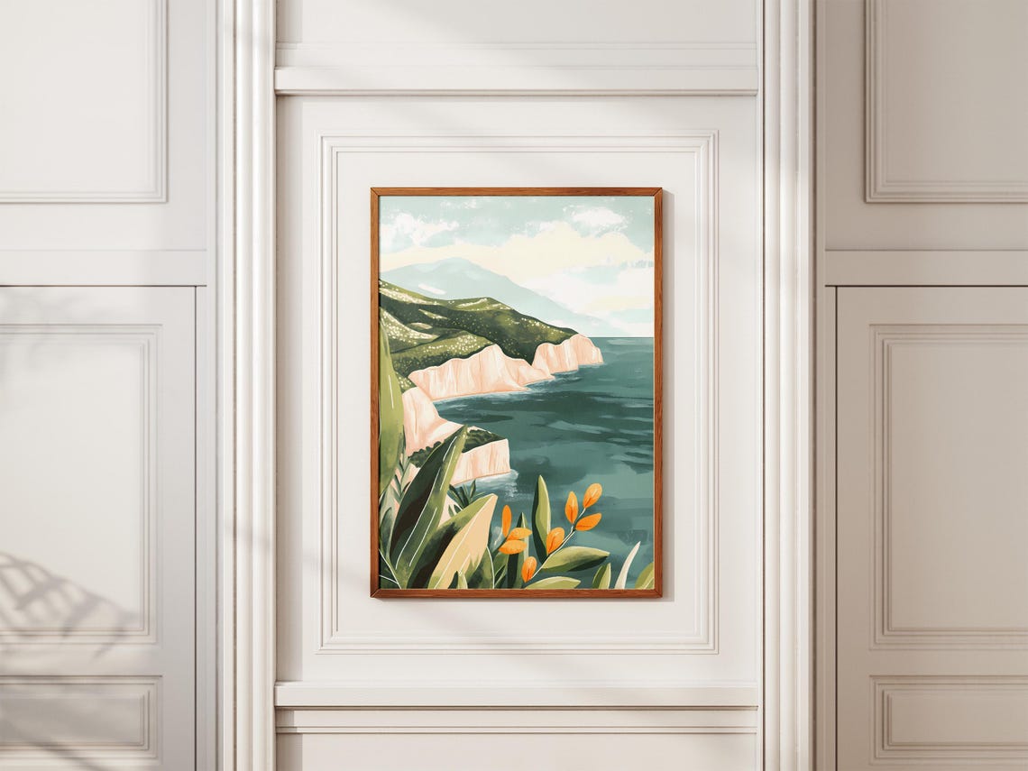 Green Coastal Island With White Cliffs And Ocean Seascape Poster - Image 2