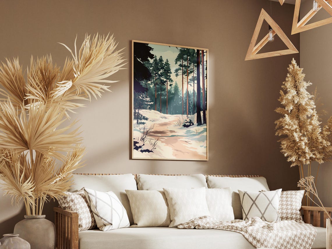 Snowy Forest Path Through Tall Pine Trees Winter Landscape Poster - Image 3