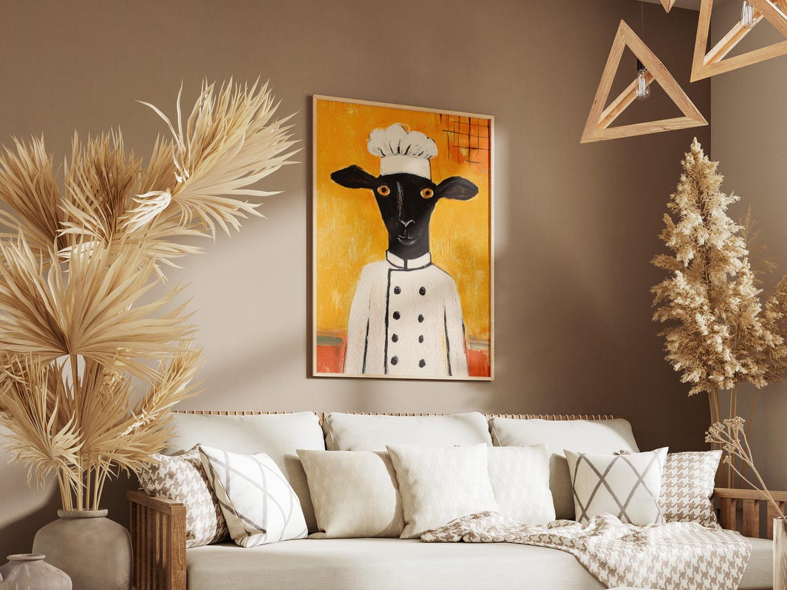 Funny Black Sheep Chef In White Uniform On Bold Yellow Poster - Image 3