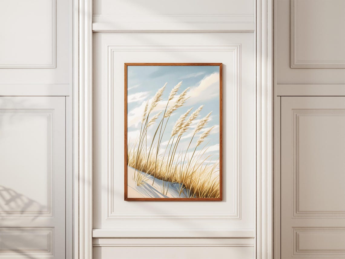 Golden Sea Oats Swaying in the Wind on a White Sandy Dune Poster - Image 2
