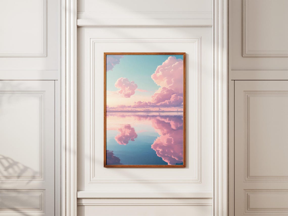 Pink Clouds Perfectly Reflected in a Mirror-Calm Turquoise Sea Poster - Image 2