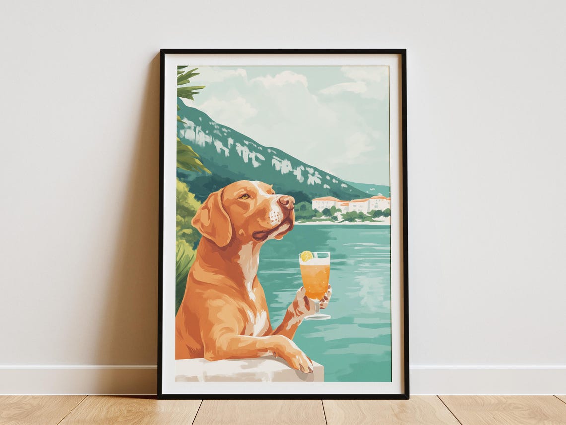 Chesapeake Bay Retriever Summer Poster Dog Art Print Coastal Dog Dog Lover Gift Summer Vacation Beach Dog Canine Art Orange Dog Dog By The