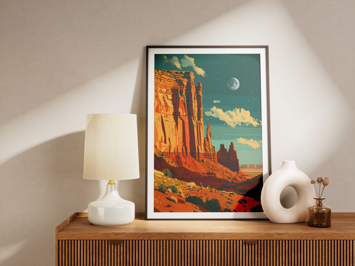 Capitol Reef National Park Red Rock Cliffs Moon Night Sky Poster - Image 2