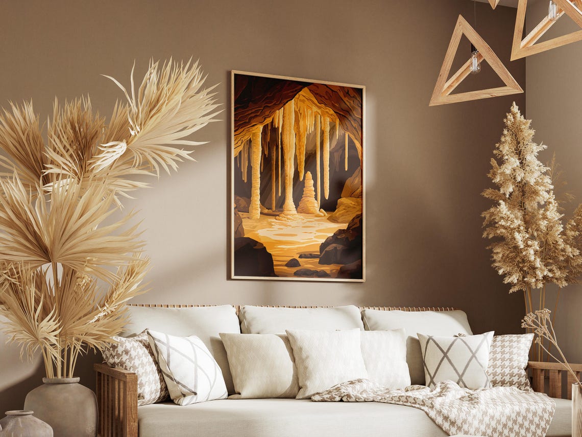Golden Cave Stalactites Underground Cavern Exploration Poster - Image 3