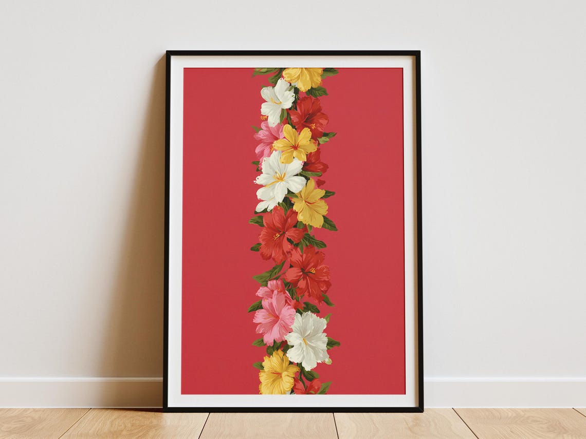 Hawaiian Hibiscus Lei Flower Garland On Bold Red Background Poster