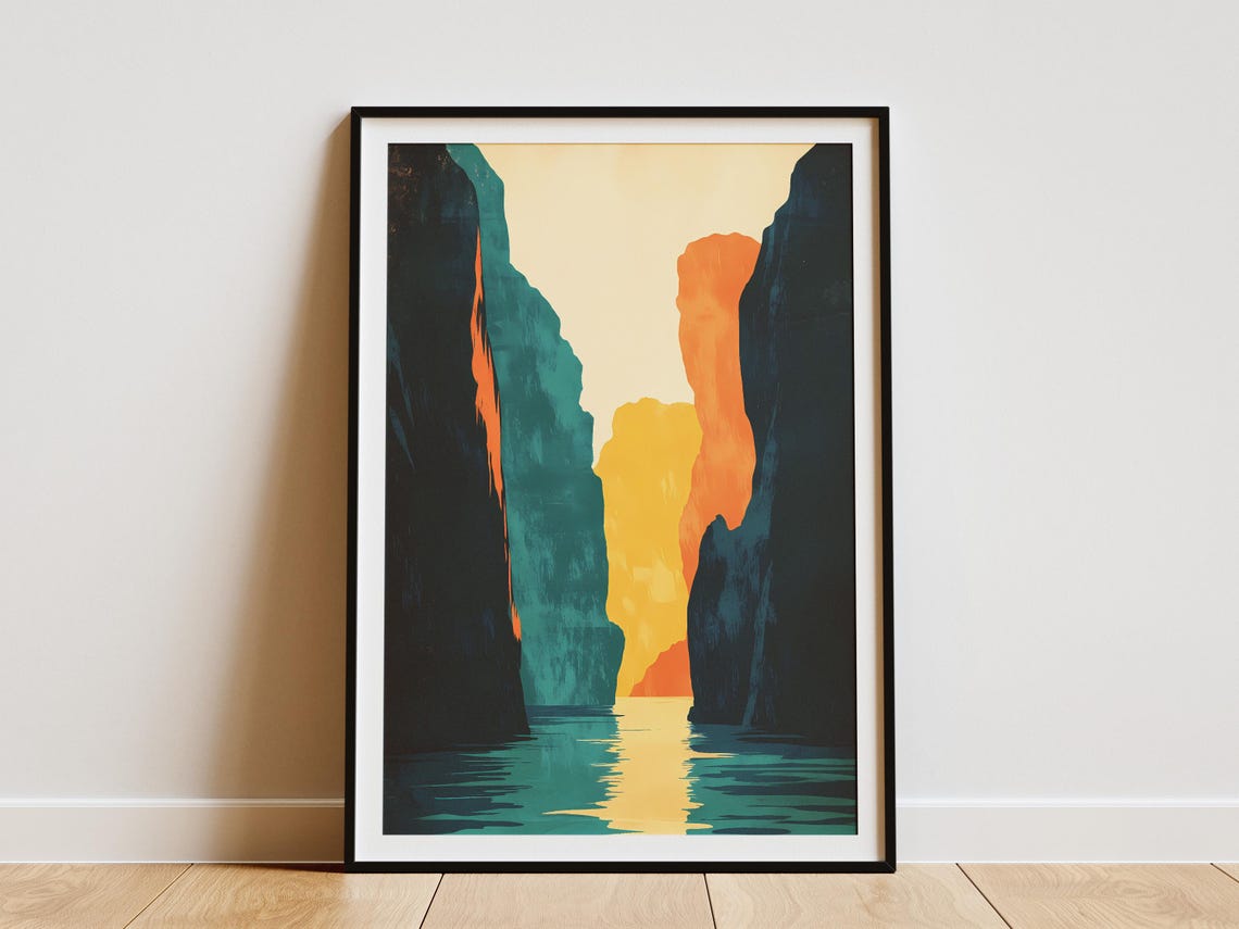 Son Doong Cave Canyon Glowing Orange Light Dark Cliffs Poster