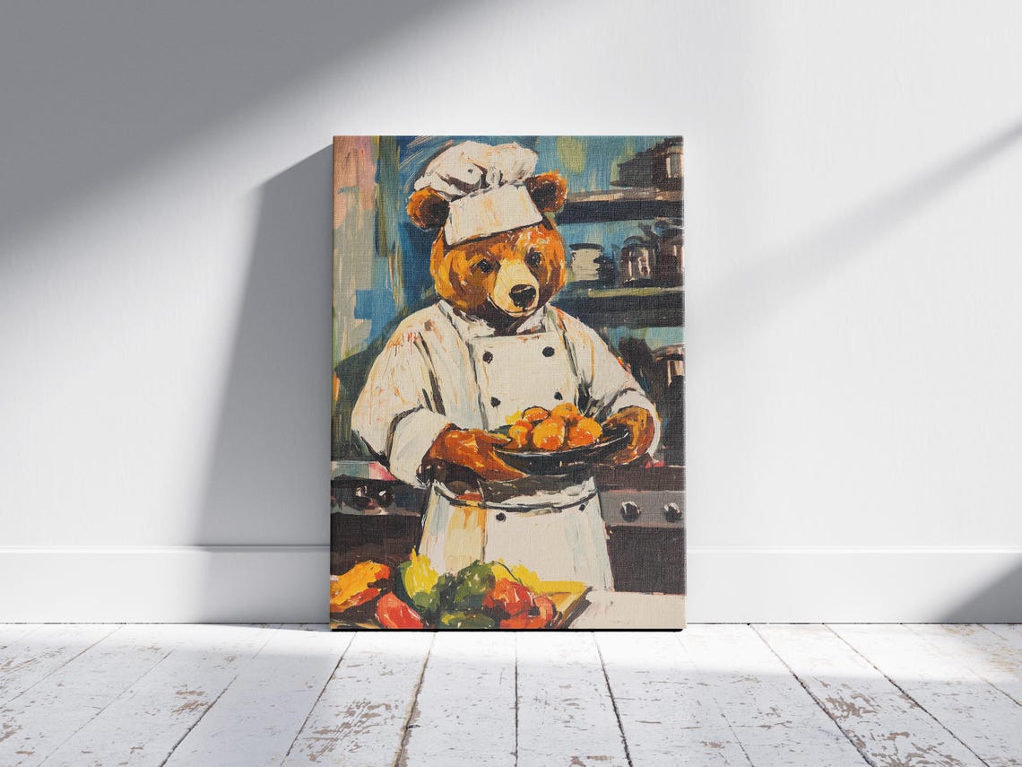 Bear Chef Whimsical Animal Portrait Rustic Kitchen Cooking Poster - Image 2