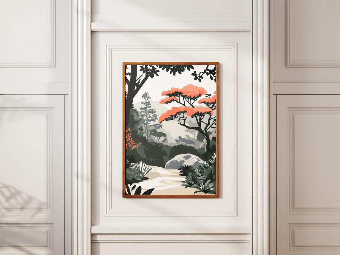 Shirakami Sanchi Japan Beech Forest Path Coral Tree Mist Poster - Image 2