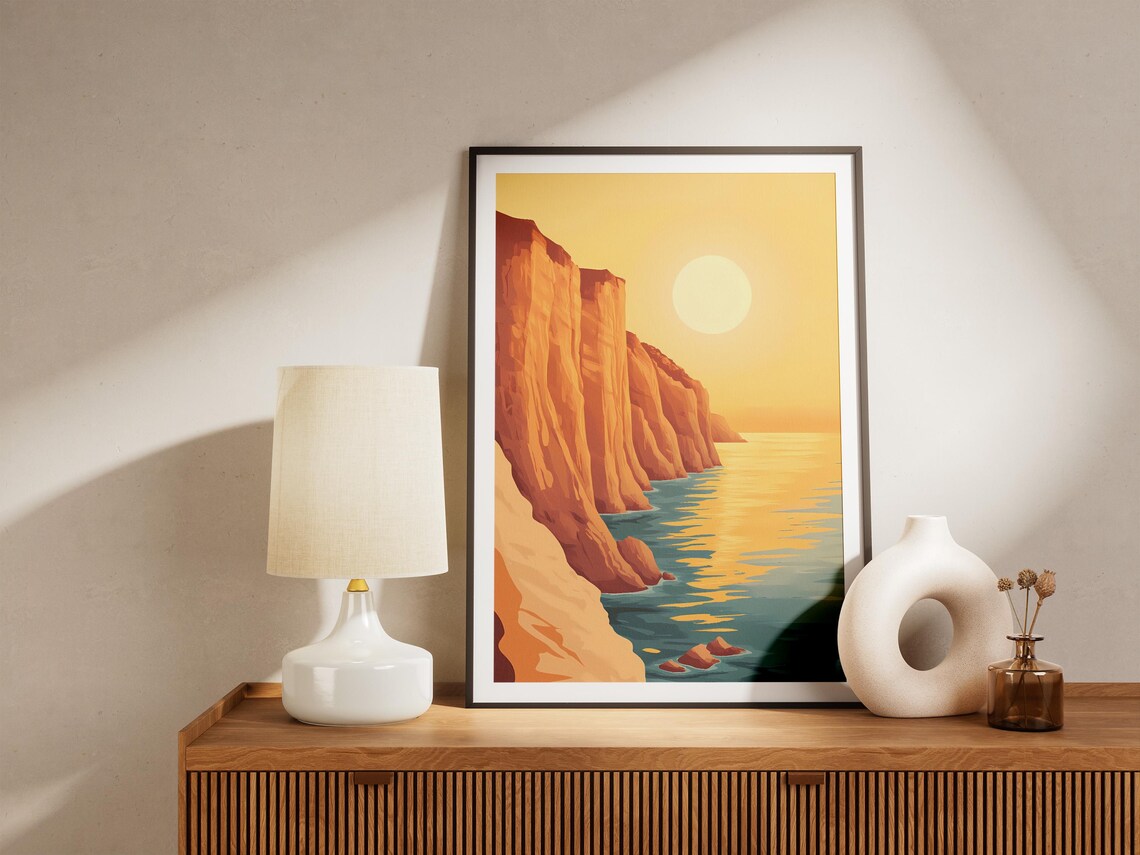 Golden Sunset Cliffs Over the Ocean Coastal Landscape Poster - Image 5