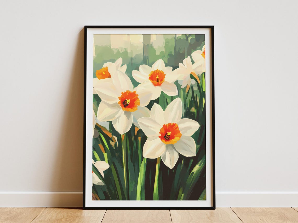 Delicate White Daffodils Close Up Botanical Spring Flower Art Poster