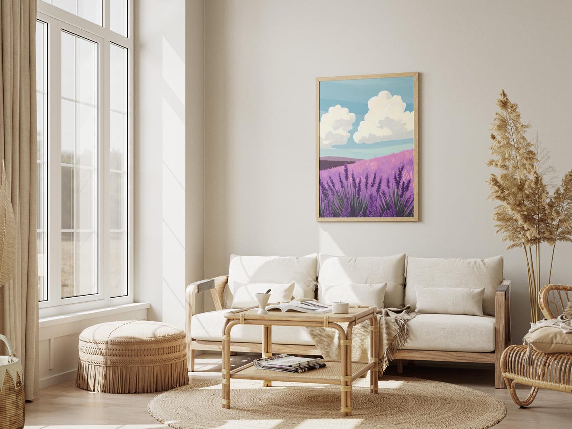 Purple Lavender Field Bloom Meadow Summer Landscape Art Poster - Image 3