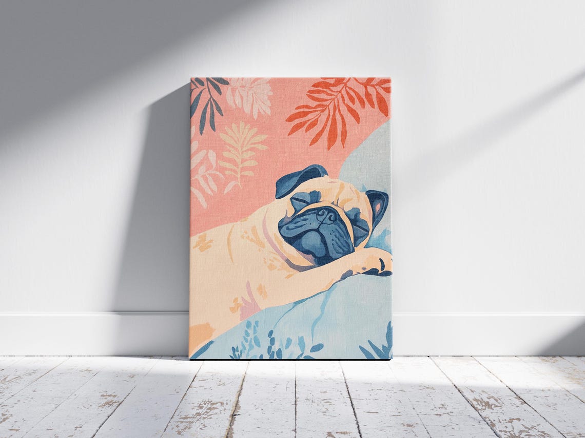 Pug Dog Sleeping Art Print, Modern Matisse Style - Image 2