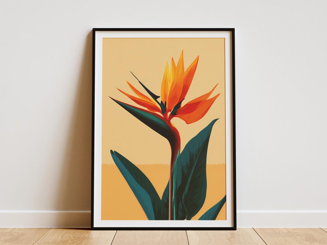 Bird of Paradise Flower Tropical Botanical Illustration Poster