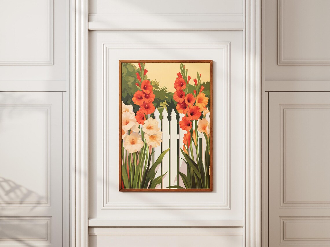 Gladiolus Flowers By White Picket Fence Summer Garden Poster - Image 2
