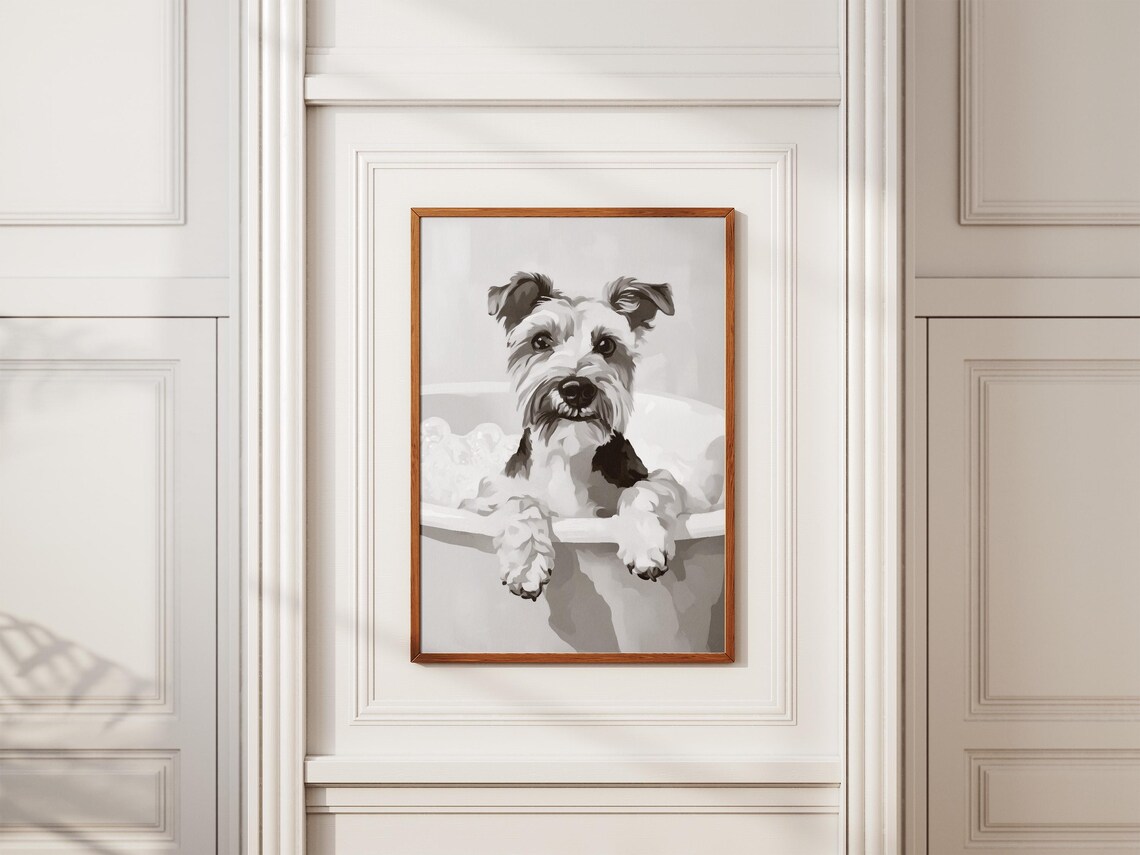 Miniature Schnauzer in Bathtub Black and White Cute Dog Decor Poster - Image 2