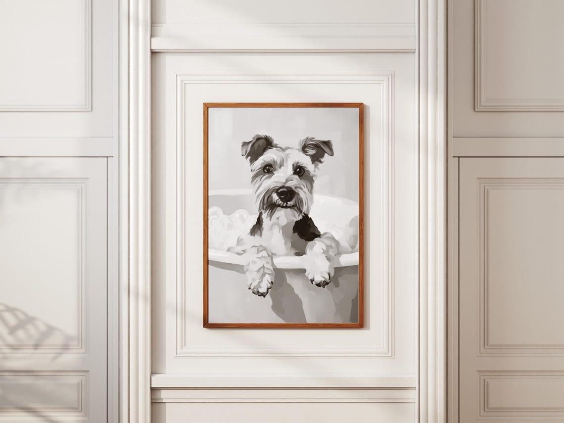 Miniature Schnauzer In Bathtub Poster Bubble Bath Wall Art Funny Dog Print Bathroom Decor Lover Gift - Image 2