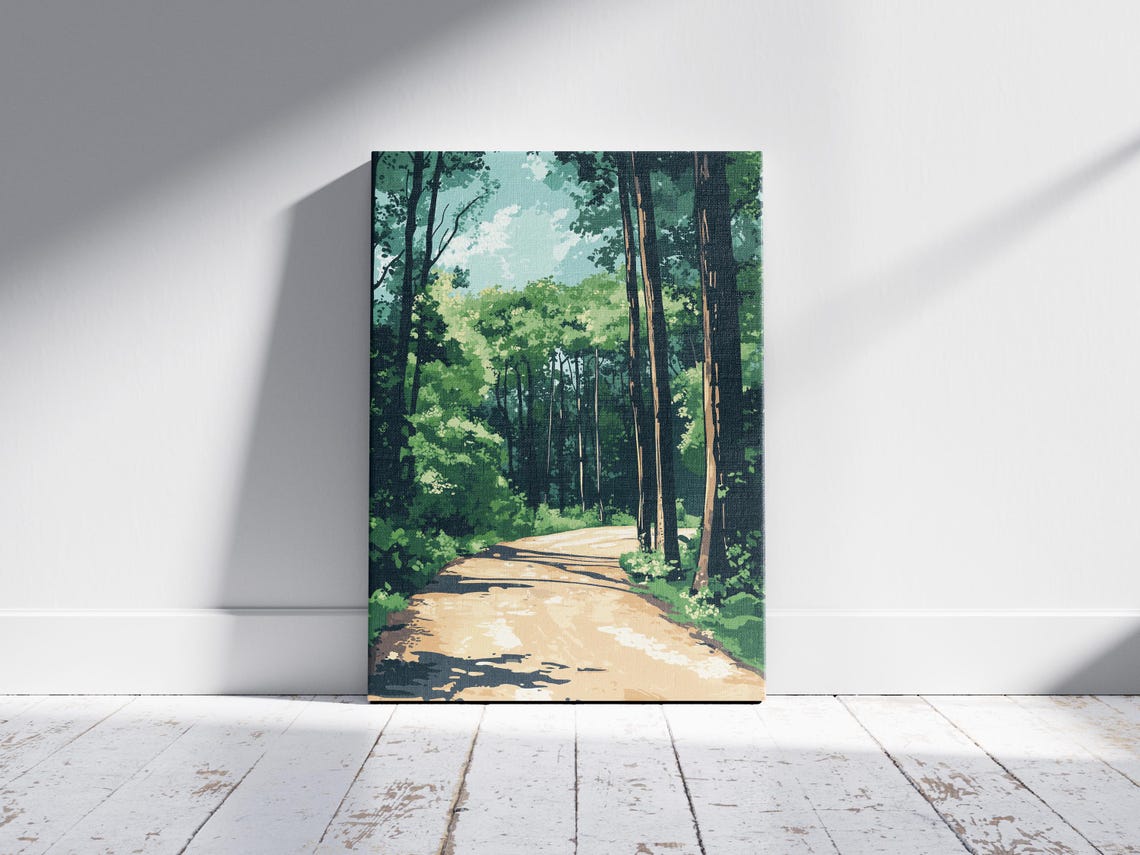 Dirt Road Through a Tall Green Forest Landscape Nature Poster - Image 2