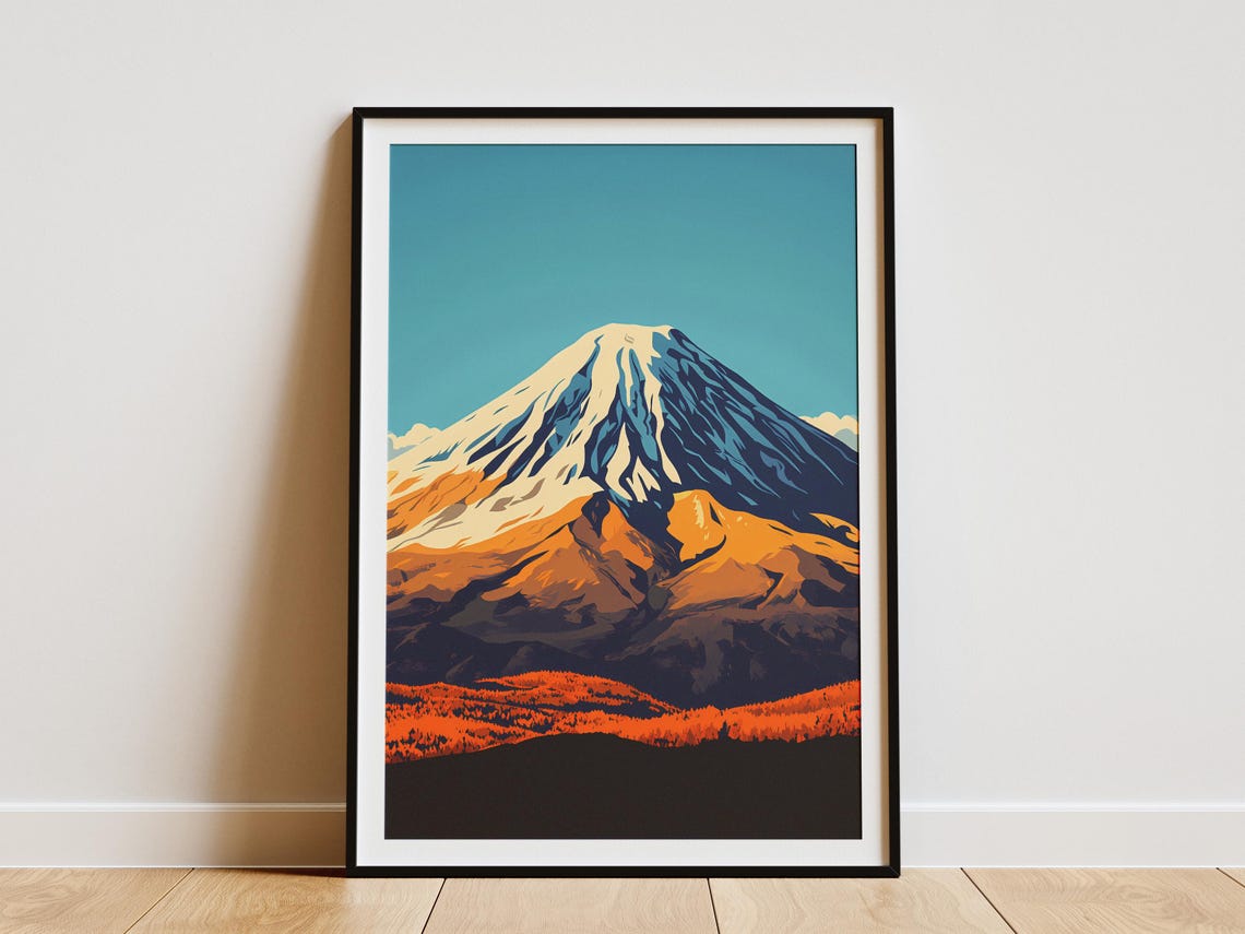Mount Ararat Snow Capped Peak Autumn Orange Slopes Travel Poster