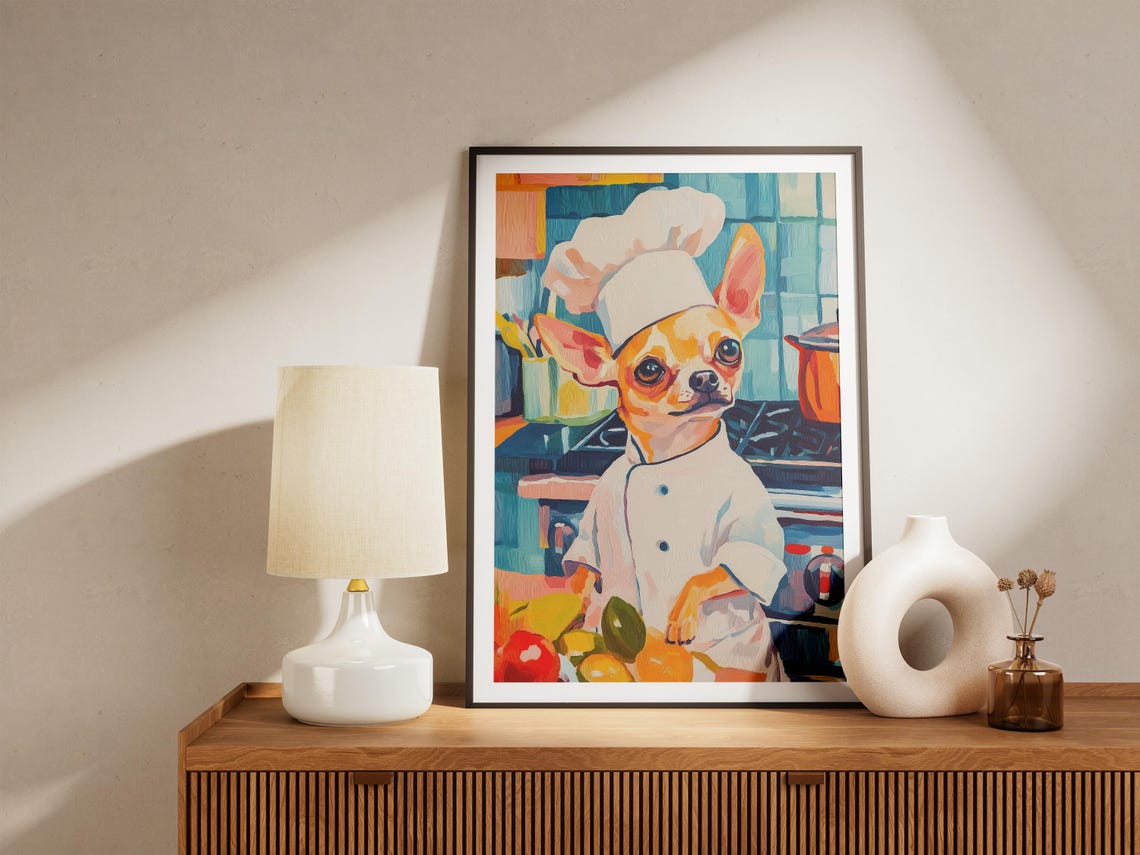Tiny Chihuahua Chef In Kitchen With Fresh Vegetables Colorful Poster - Image 4