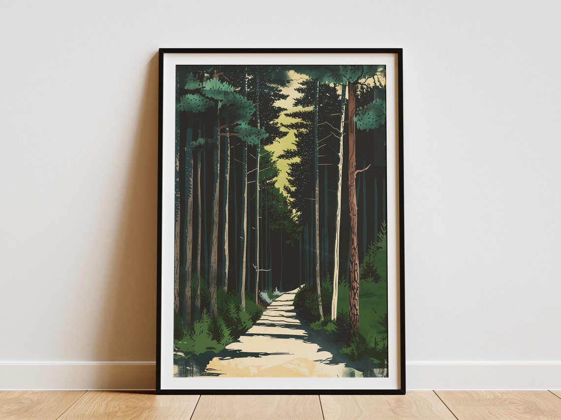 Delaware Forest Path Tall Pines Vintage Nature Trail Art Poster