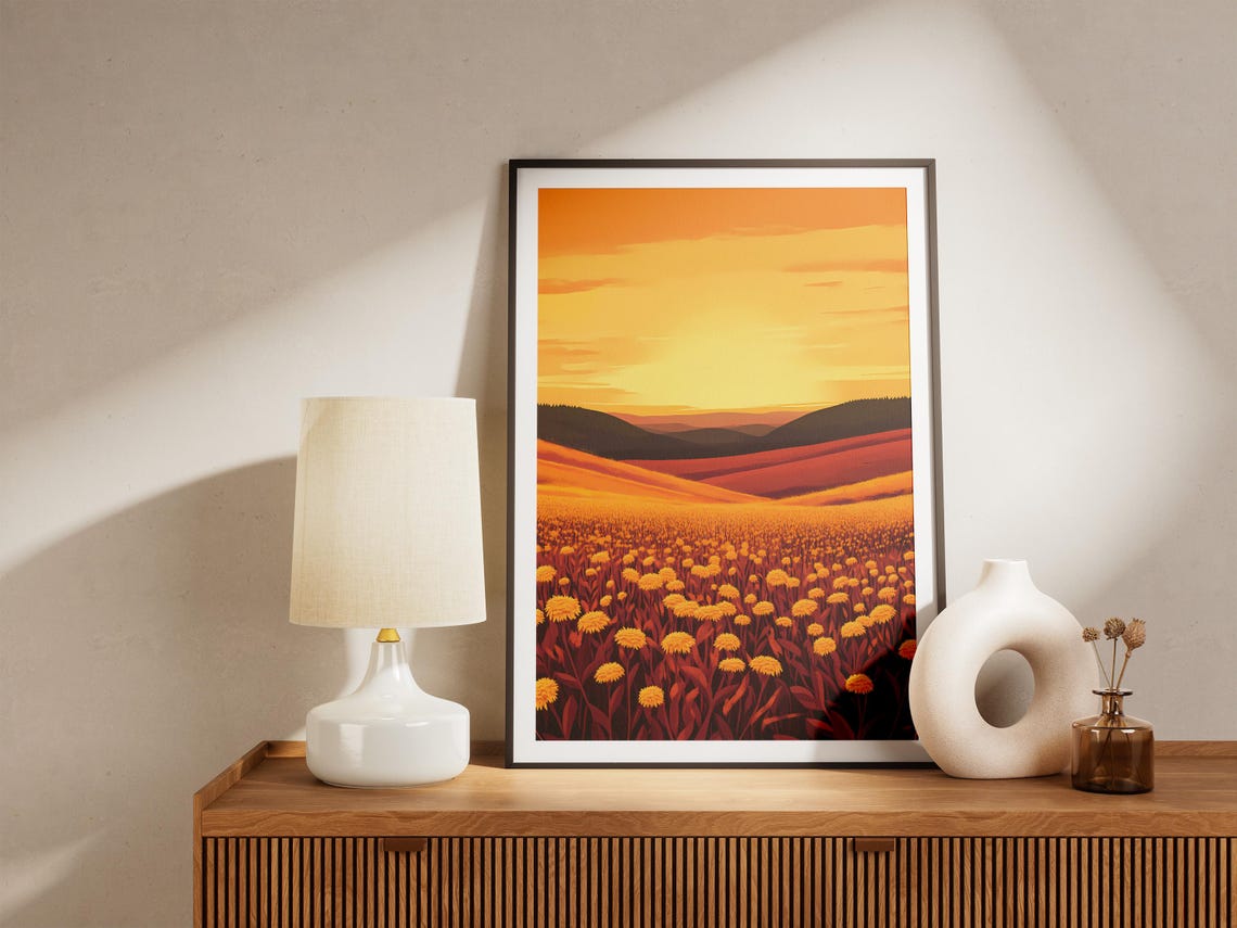 Fiery Orange Prairie Sunset Red Flower Field Dramatic Poster - Image 5