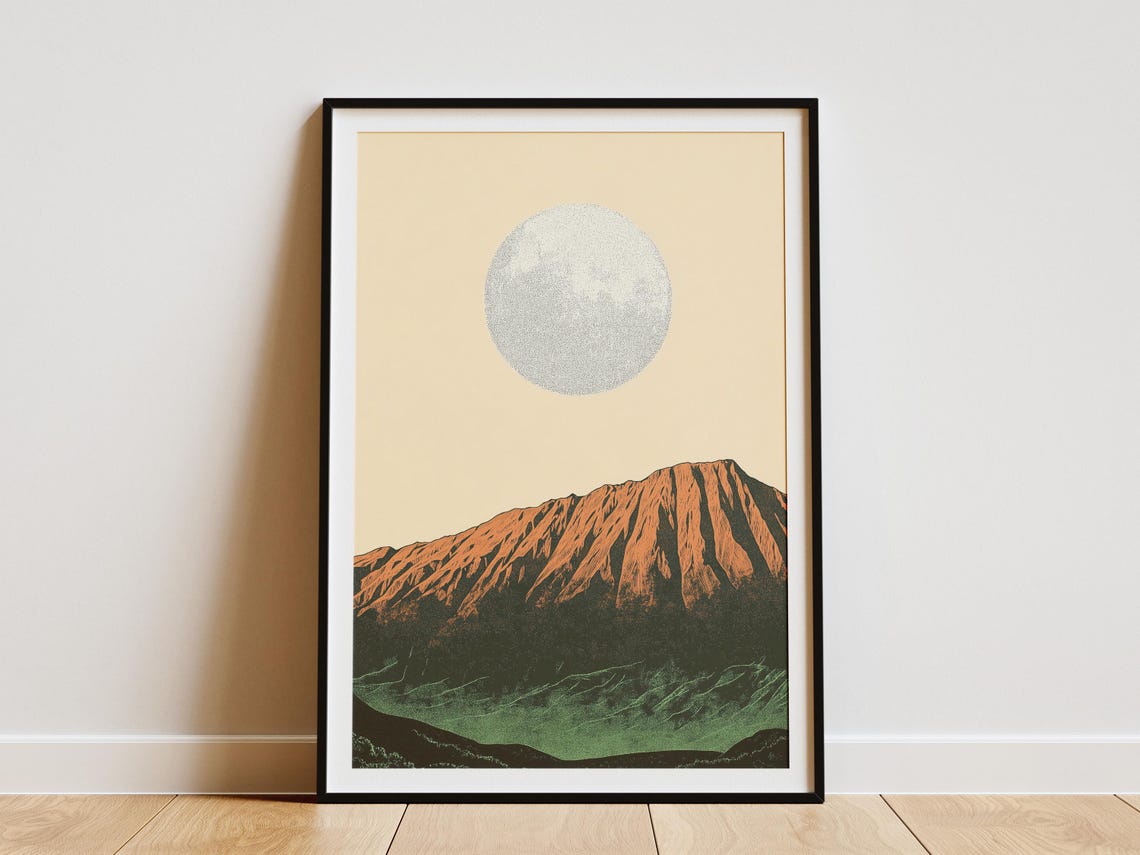 Haleakala National Park Hawaii Full Moon Volcano Minimalist Poster