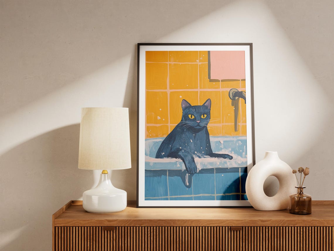 Russian Blue Cat In Bathtub Bathroom Poster Print - Image 4