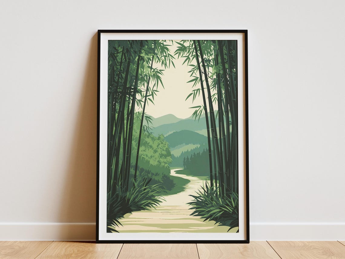 Arashiyama Bamboo Forest Japan Green Grove Pathway Art Poster