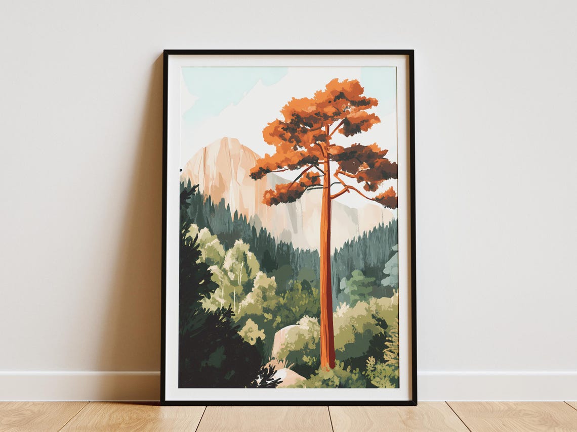 Tall Rust-Orange Tree Before Granite Mountain Peak Forest Poster