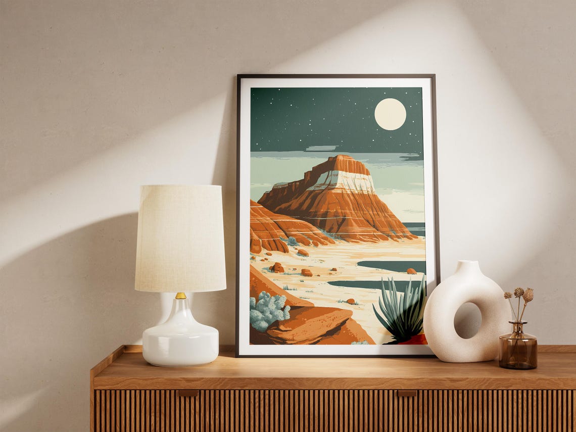 Petrified Forest Red Mesa Under a Moonlit Starry Night Sky Poster - Image 5