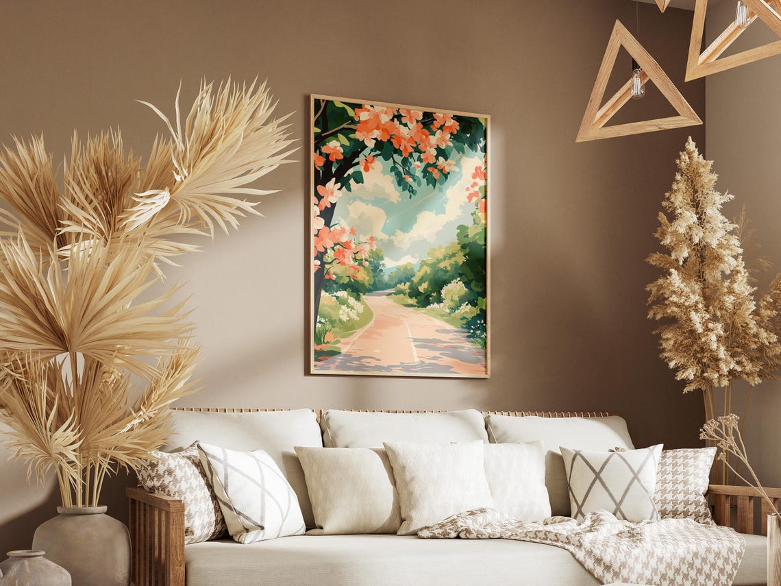 Blossom Covered Lane Winding Through Bright Spring Country Poster - Image 3