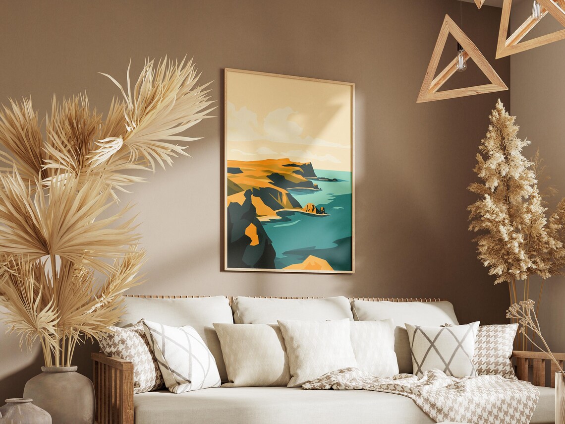 South Georgia Island Golden Cliffs Teal Ocean Minimalist Poster - Image 3
