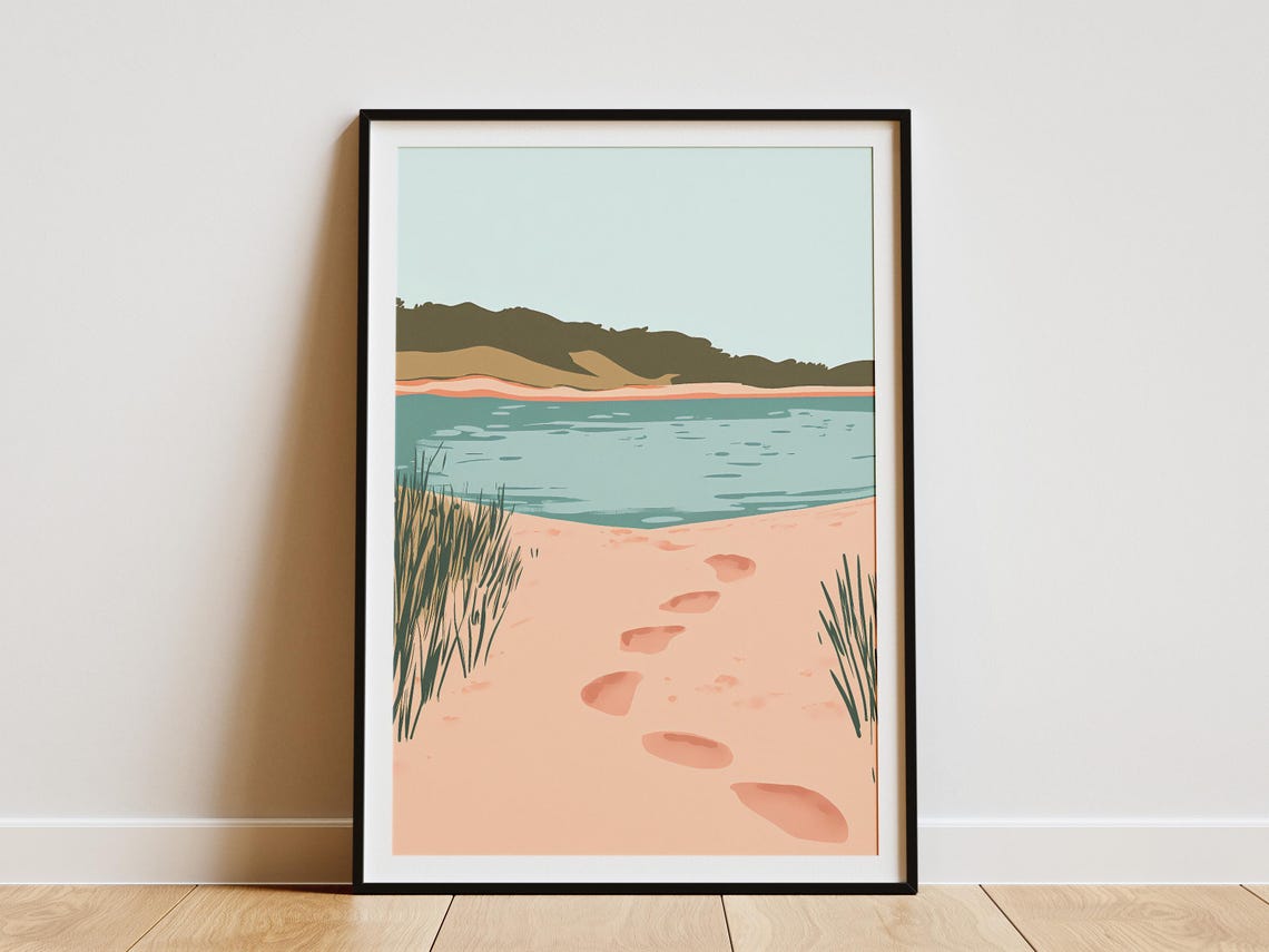 Footsteps On Pink Sand Leading To Calm Blue Lagoon Beach Poster