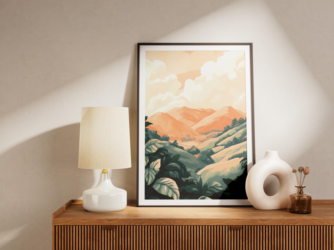 Orange Hills Framed By Tropical Foliage Modern Landscape Poster - Image 5