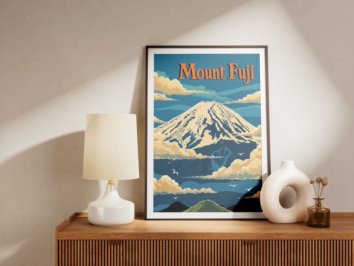 Mount Fuji Snow Capped Vintage Japanese Scenic Mountain Art Poster - Image 2