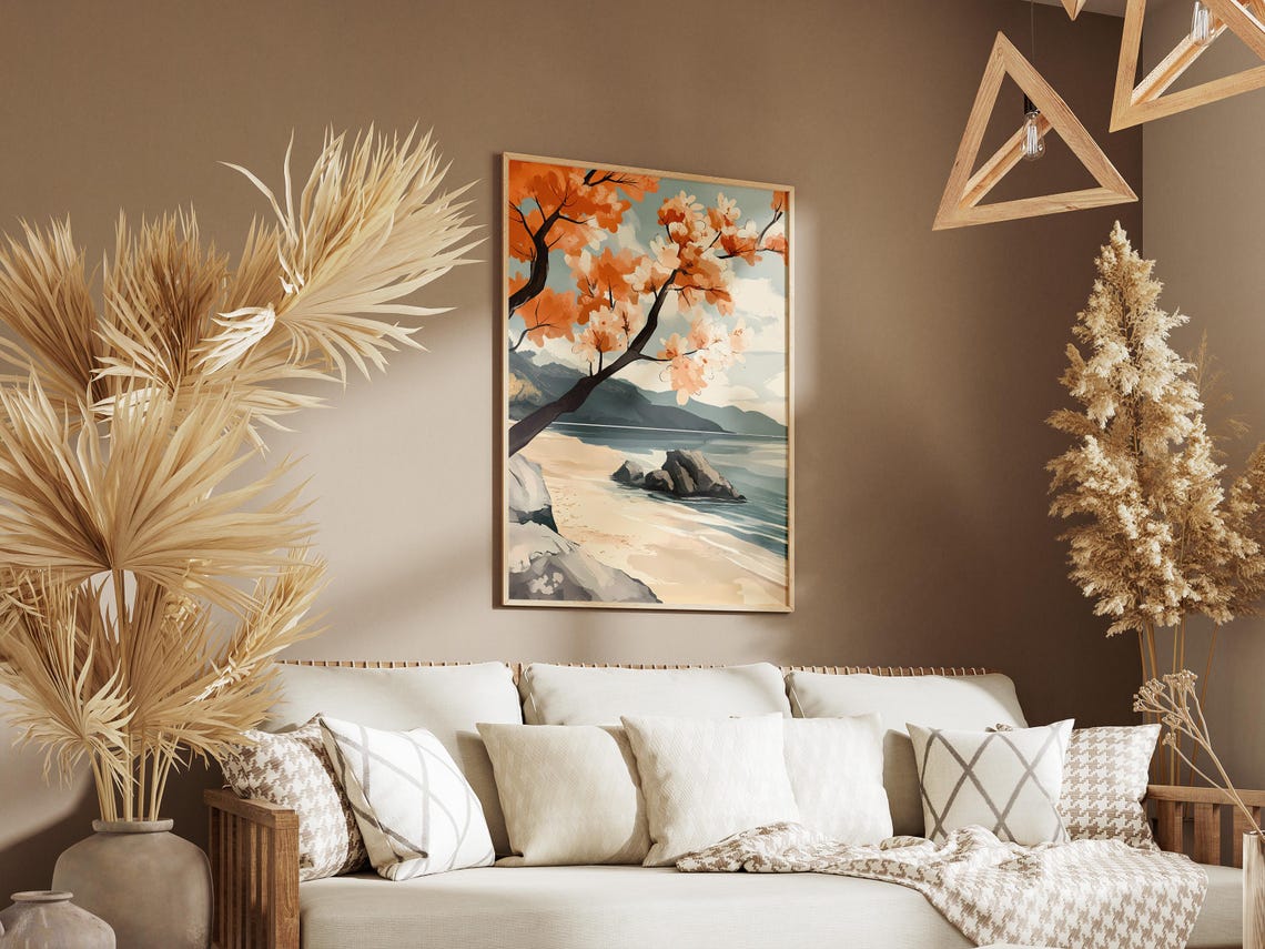 Blossom Tree Branch Over Sandy Lake Shore Dreamy Spring Poster - Image 3