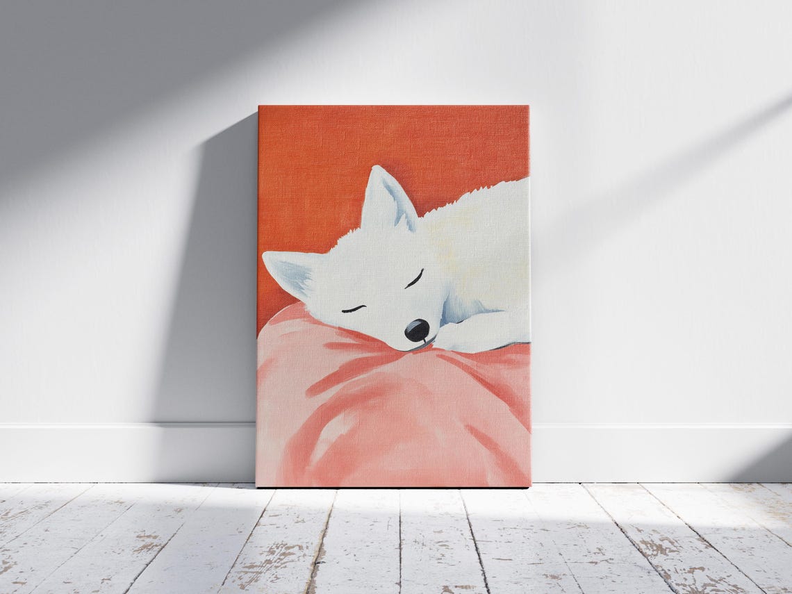 Matisse Style Arctic Fox Sleeping Art Print Modern Abstract Animal Wall Decor Cozy Nursery Illustration Poster Vibrant Orange Pink White - Image 2