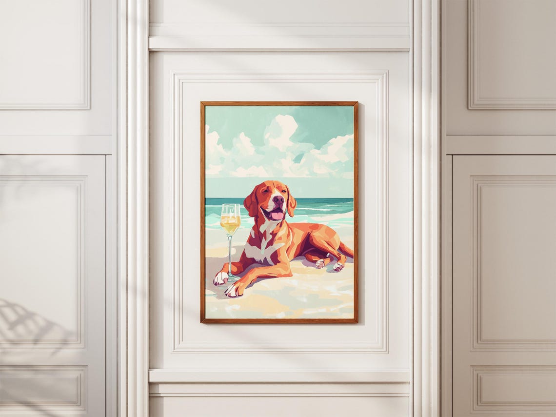 Beach Dog Poster Vizsla Dog Art Print Summer Dog Print Coastal Dog Decor Dog Lover Gift Modern Dog Wall Art Abstract Dog Poster Funny Dog - Image 2