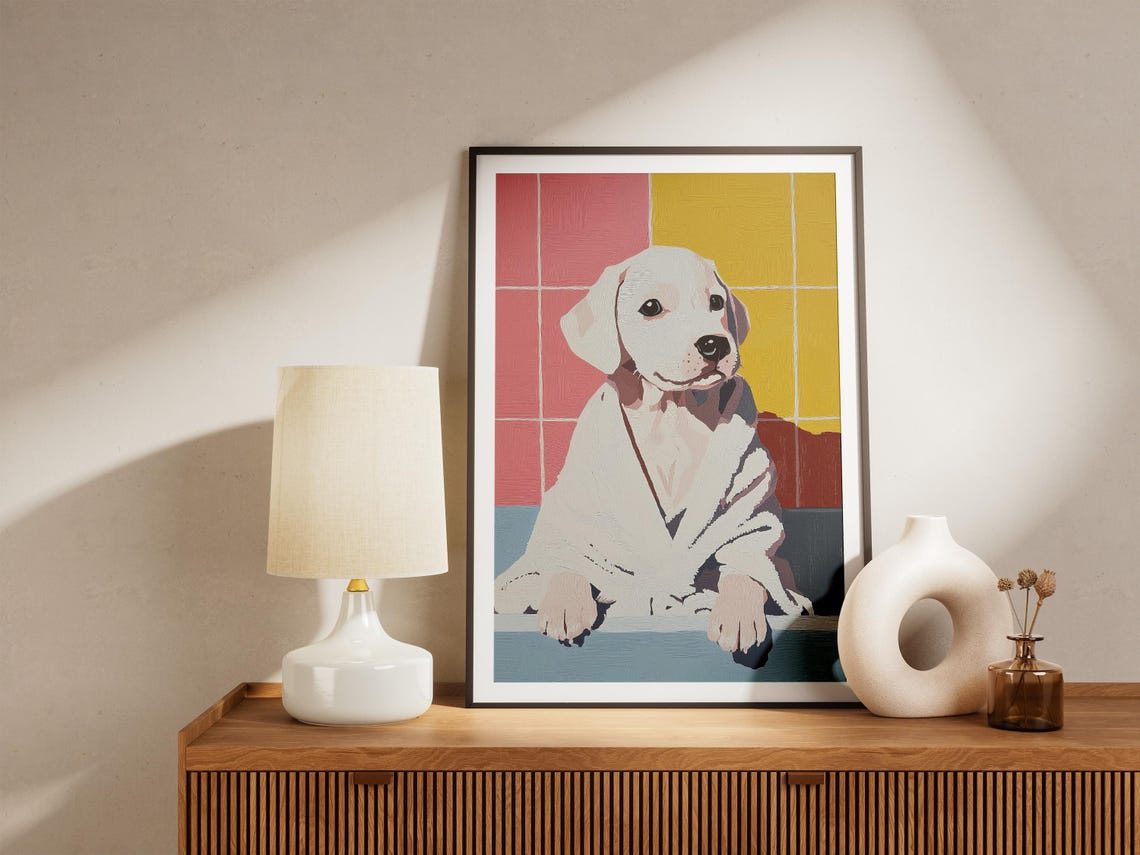 Labrador Puppy White Bathrobe Color Block Modern Pop Art Poster - Image 4